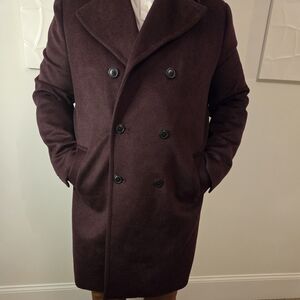 Express Men's Double-Breasted Pea Coat - Dark Burgundy XL